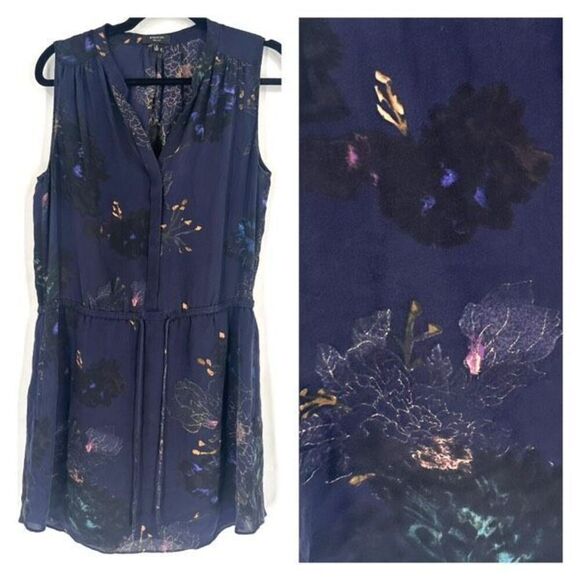 Babaton Aritzia Women's Floral Silk Benedict Sleeveless Shirt Dress Navy Medium - Picture 2 of 13